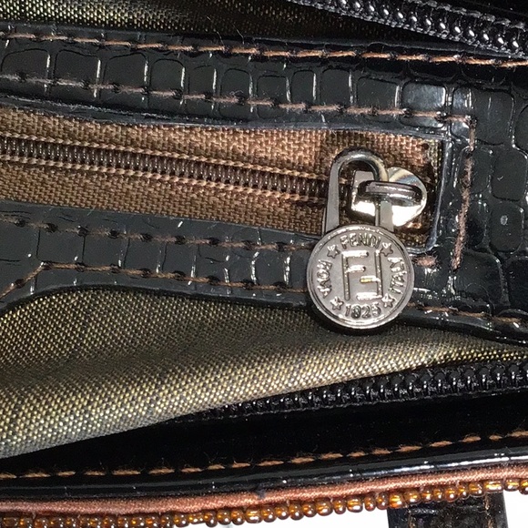 FENDI Limited Edition Beaded Tote  Handbag w/ Crocodile Embossed Patent Leather - Picture 14 of 15
